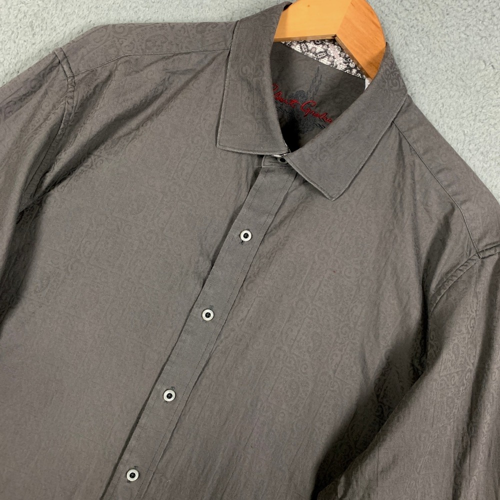 Robert Graham Shirt Mens 2XL Charcoal Grey Jacquard Paisley Skulls Classic Fit